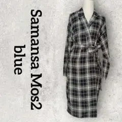 Samansa Mos2 blue チェック柄シャツガウン ロングシャツ (L)のサムネイル