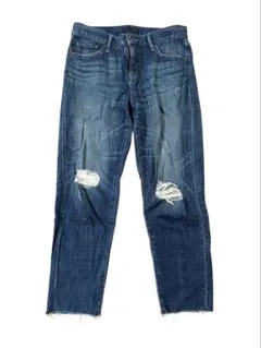 ユニクロ　スリムボーイフレンドフィットアンクルジーンズダメージジーンズ　デニム