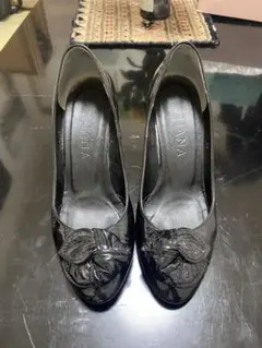 黒 リボン付き ハイヒール