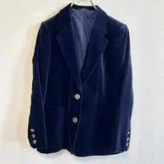 美品　ベロア　ジャケット　金ボタン　ネイビー　結婚式　セレモニー　紺ブレ
