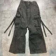 Archive ブラックデニム カーゴパンツ ワイド ギミック y2k