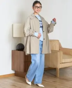 ABAHOUSE 蜜桃絨處理的單排釦春季風衣