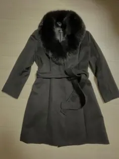 カシミヤ100% フォックスファー付き黒ロングコート