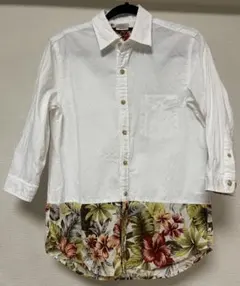 ホワイト　メンズ　七部丈　白　フローラル　シャツ　M AUTHENTIC