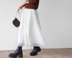 美品✨ ELFRANK エルフランク　シアーチェックフレアロングスカート