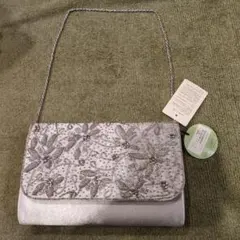 シルバー 刺繍 ビーズ パーティーバッグ
