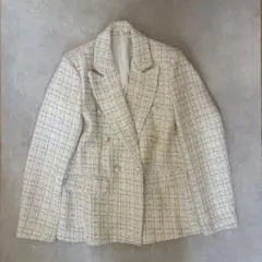 ホワイトツイードダブルブレストジャケット Mサイズ　キレイめ　スーツ　入学式
