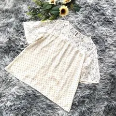 GLACIER【M】アイボリー ドット柄 水玉 レース ブラウス コットン混