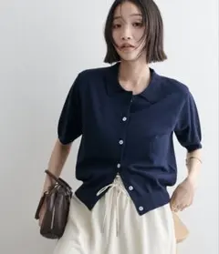 discoat サラモチ衿付き半袖カーディガン