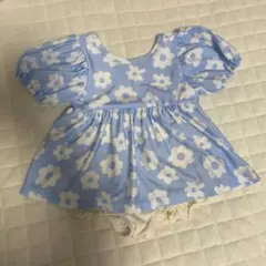 【未使用品】 水色花柄ベビー水着 100cm