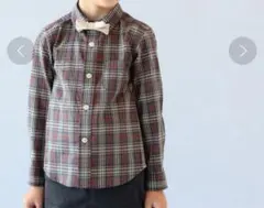 チェック柄ボウタイ付き長袖シャツ