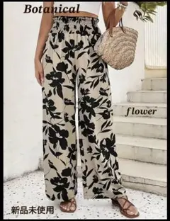 新品未使用 ワイドパンツ イージーパンツ リラックス ベージュ/ブラック ゴム