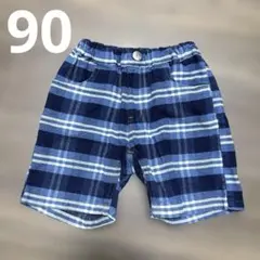 moujonjon チェック柄 ハーフパンツ 90 ブルー