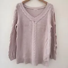 モーリス ケーブル Ｖネック 長袖 ニット Ｍ ピンク 綿 アクリル