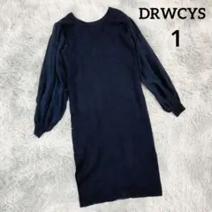 【ドロシーズ】長袖ニットワンピース (１) ネイビー ミモレ丈 袖シアー