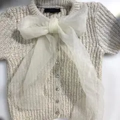 【即日発送】ZARA ニットオーガンザリボン トップス ベージュ　新品未使用