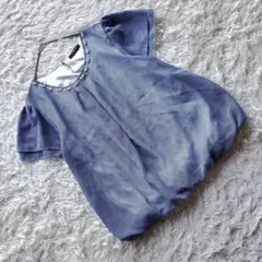 【N.Y.ou】 (L) ビジュー付裾絞りストライプブラウス フレア袖 パール