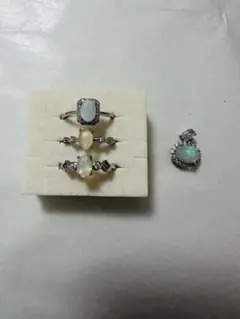 ★即日発送★ オパールの指輪3点フリーサイズ、ペンダントヘッド　セット