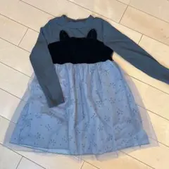 120 ワンピース　長袖　秋　冬　猫　アニマル　チュール