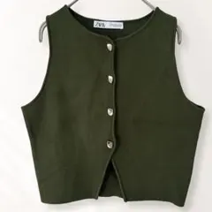 ザラ ZARA ノースリーブ ニットベスト ジレ 大人可愛い M 《e176
