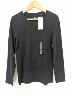 UNIQLO 新品　黒　ブラック 長袖Tシャツ M コットンフライスクルーネック