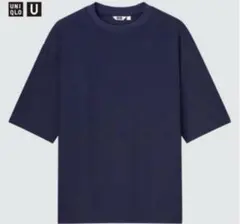 ユニクロU エアリズムコットンオーバーサイズTシャツ（5分袖） L ネイビー