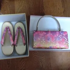 和装・成人式　花柄ハンドバッグと草履セット