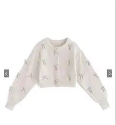 GRLパールリボンニットカーディガン アイボリー