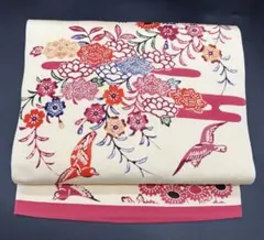 高級　正絹　洒落帯　名古屋帯　型染　花柄　草花　鳥　紅型　332