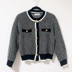 【Alicedudu】ニットカーディガン　ブラック　千鳥格子　Mサイズ