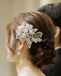 【値下げ中】小枝ヘッドドレス パール ジルコニア リーフモチーフ