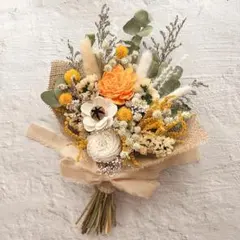 ミニブーケ ☆ ウェディング・前撮り・ナチュラル花束・春色イエローオレンジギフト