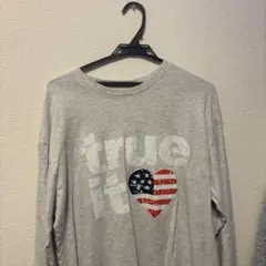 グレー 長袖カットソー XL アメリカ国旗プリント