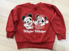 ディズニー ミッキー ミニー トレーナー 赤 クリスマス　100 裏起毛