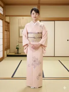 総刺繍　淡いピンクの付け下げ訪問着 花柄刺繍