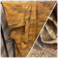 Z-924 オレンジ系 花柄 着物反物 葡萄柄 正絹 袷着物 暈し八掛 10/5