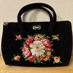 FEILER 花柄刺繍 ハンドバッグ 黒