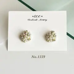 1339◆つぶつぶパール×ストーン　入学式　ハンドメイド　ピアス　イヤリング