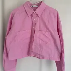 ZARA ピンク クロップド丈シャツ L
