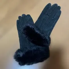 ブラックファー付きスエード手袋