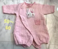 ウサギ刺繍 ピンクロンパース 50-60cm