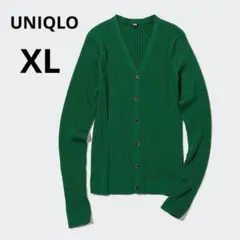 美品 UNIQLO XL グリーン メリノ リブ Vネック カーディガン