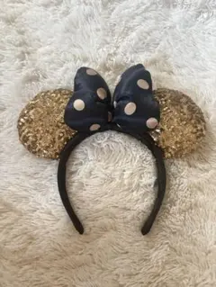 ミニー カチューシャ ディズニー　スパンコール 黒 金 水玉
