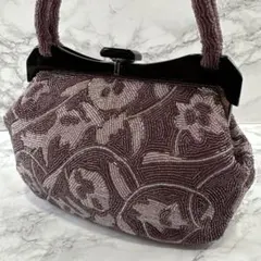 ヴィンテージ ビーズ刺繍×金型装飾 がま口 アンティーク 和装洋装 ハンドバッグ