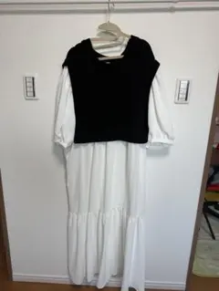 値下げ⤵️大きいサイズ♦️3L レイヤードデザイン ワンピース ホワイト・ブラック