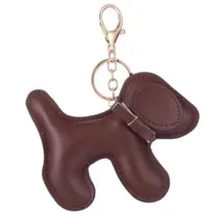 犬のシルエット PUレザーキーホルダー 12cm×10cm コーヒー（大）
