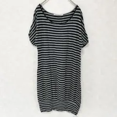 ザンパ ボーダー ドルマン チュニック 半袖 ワンピース グレー×ブラック M