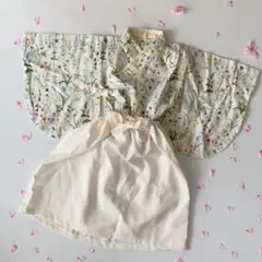 【8090サイズ】ベビー袴 ボタニカル柄 ホワイト ひな祭り 女の子