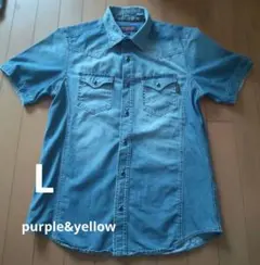 Purple & Yellow パープルイエロー デニムシャツ Lのサムネイル