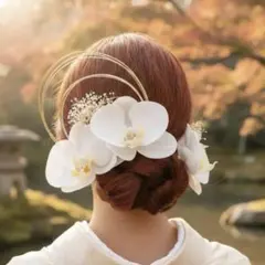 ホワイト胡蝶蘭の髪飾り 結婚式 成人式 白 白無垢 ウェディング 卒業式